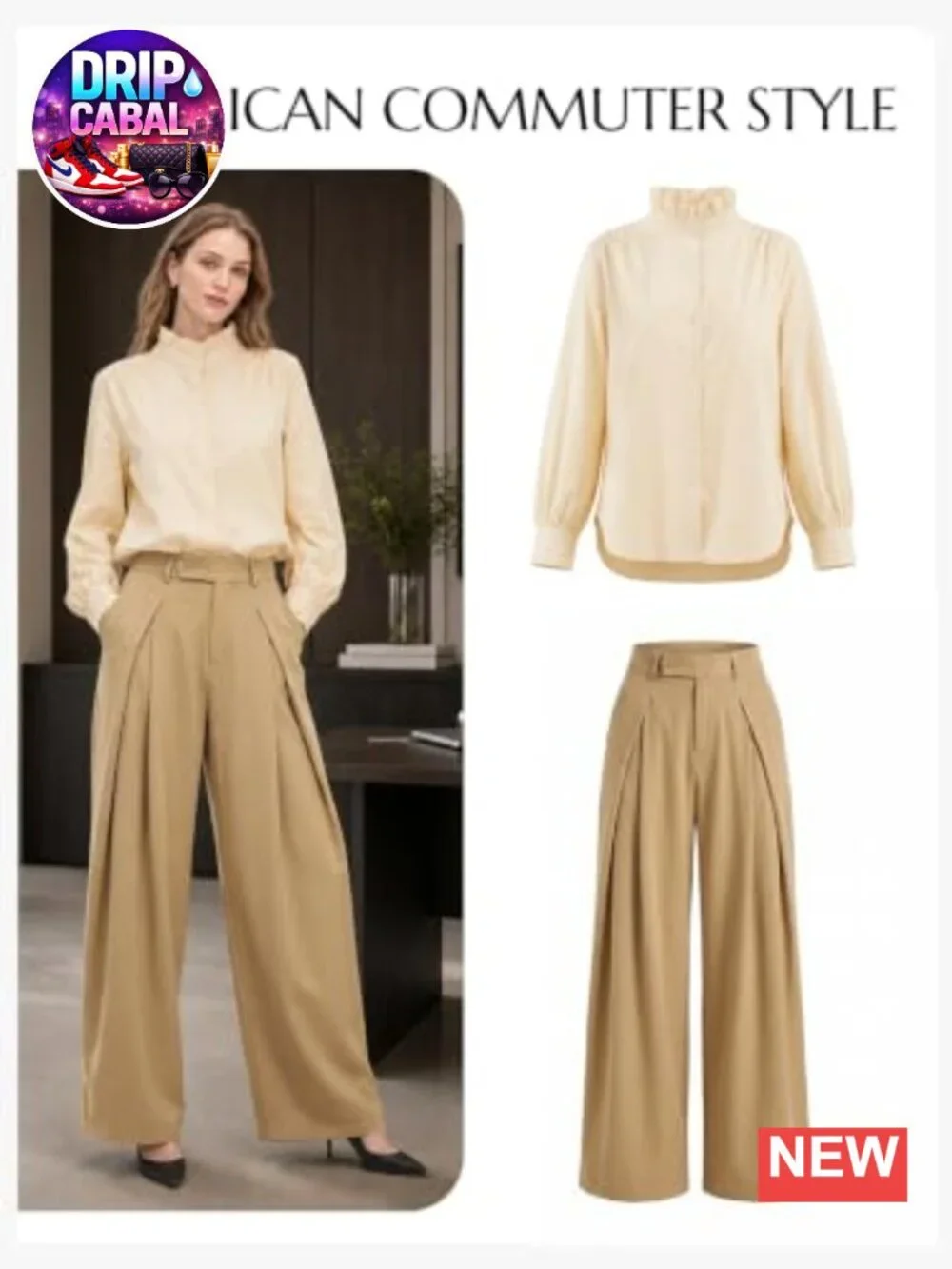 High Waisted Wide Leg Pleated Trousers with Pockets, Business Casual Pants,